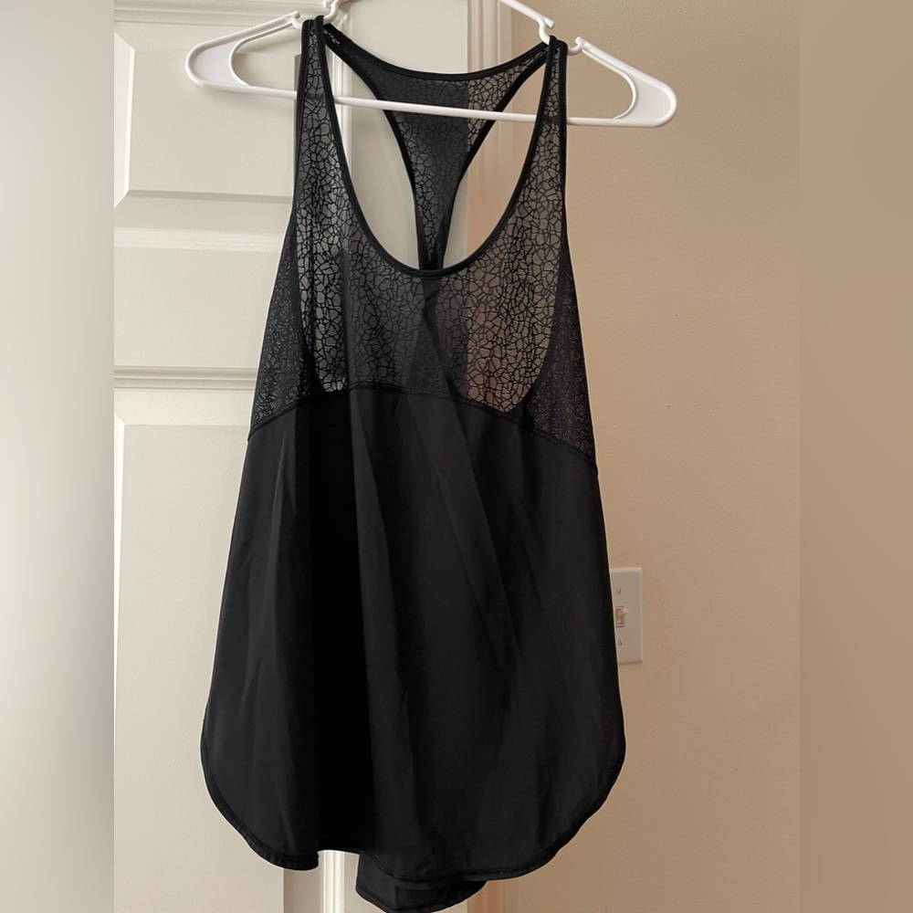 Lululemon black tank with decorative mesh insets